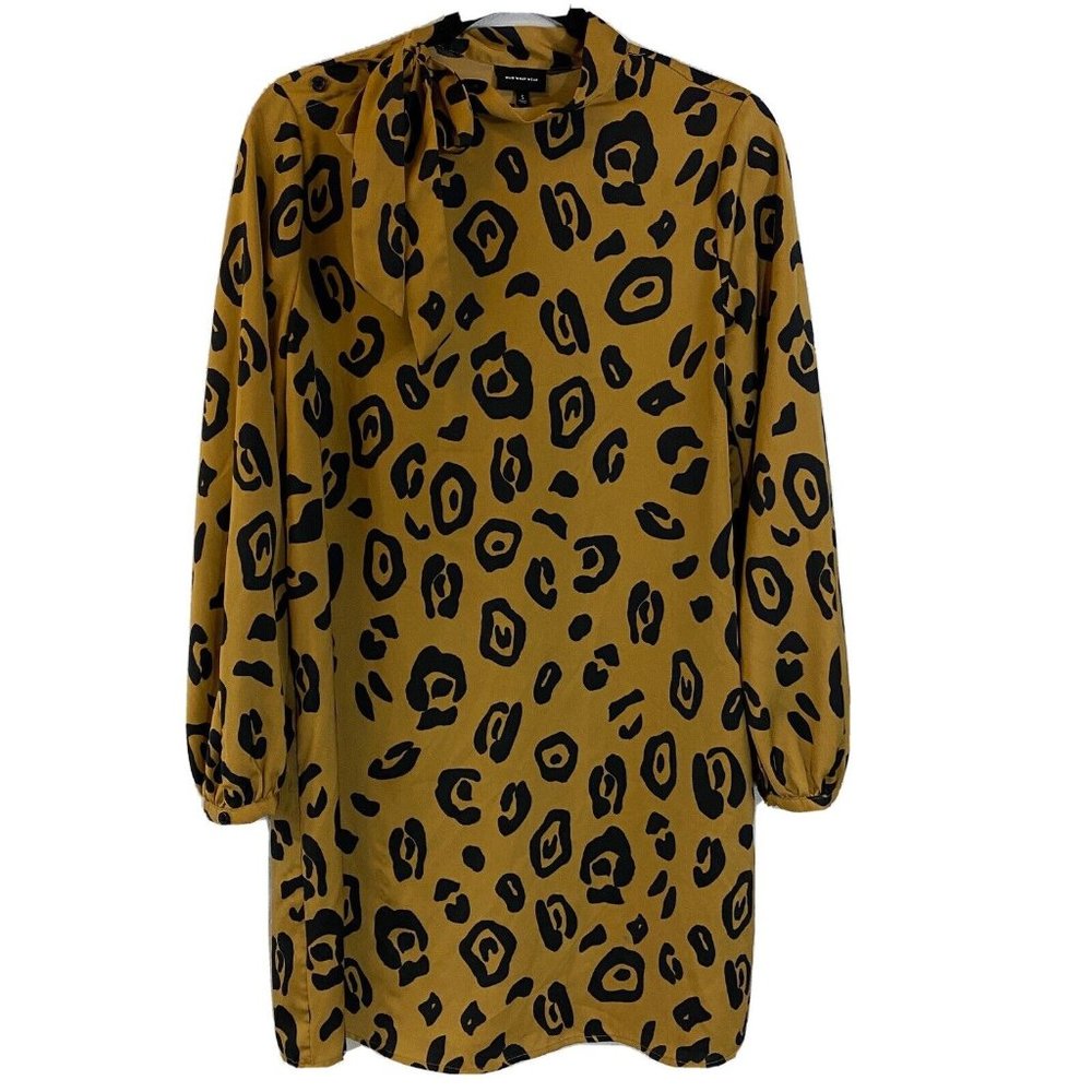 Who What Wear Women’s Cheetah Midi Long Sleeve Dress Tie Neck Small
